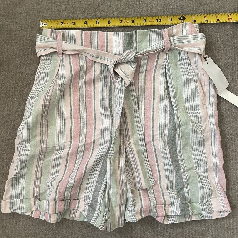 Caslon Womens Shorts XS Pink Green Striped Linen Blend Belt Lightweight Casual - Picture 6 of 9